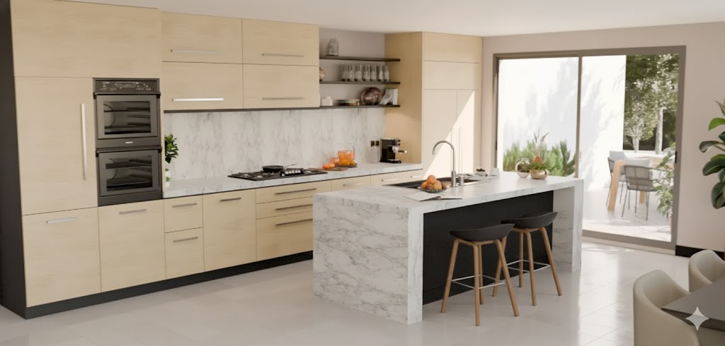 Cuisine moderne avec plan de travail stratifié sur mesure Sofema.