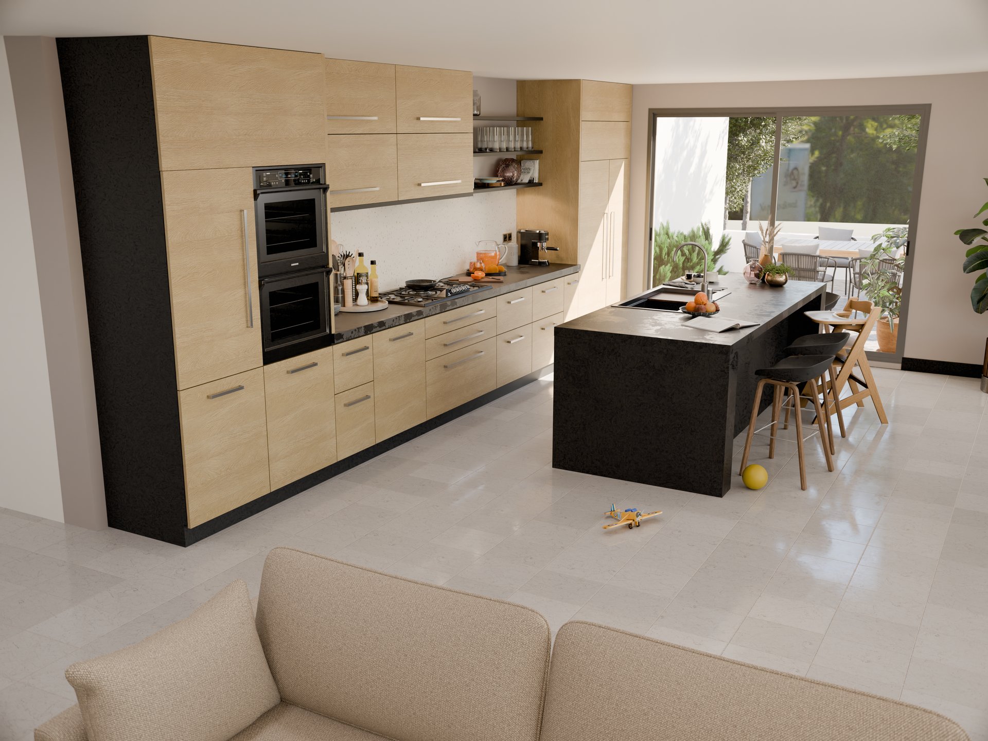 Cuisine moderne avec plan de travail stratifié sur mesure de Sofema