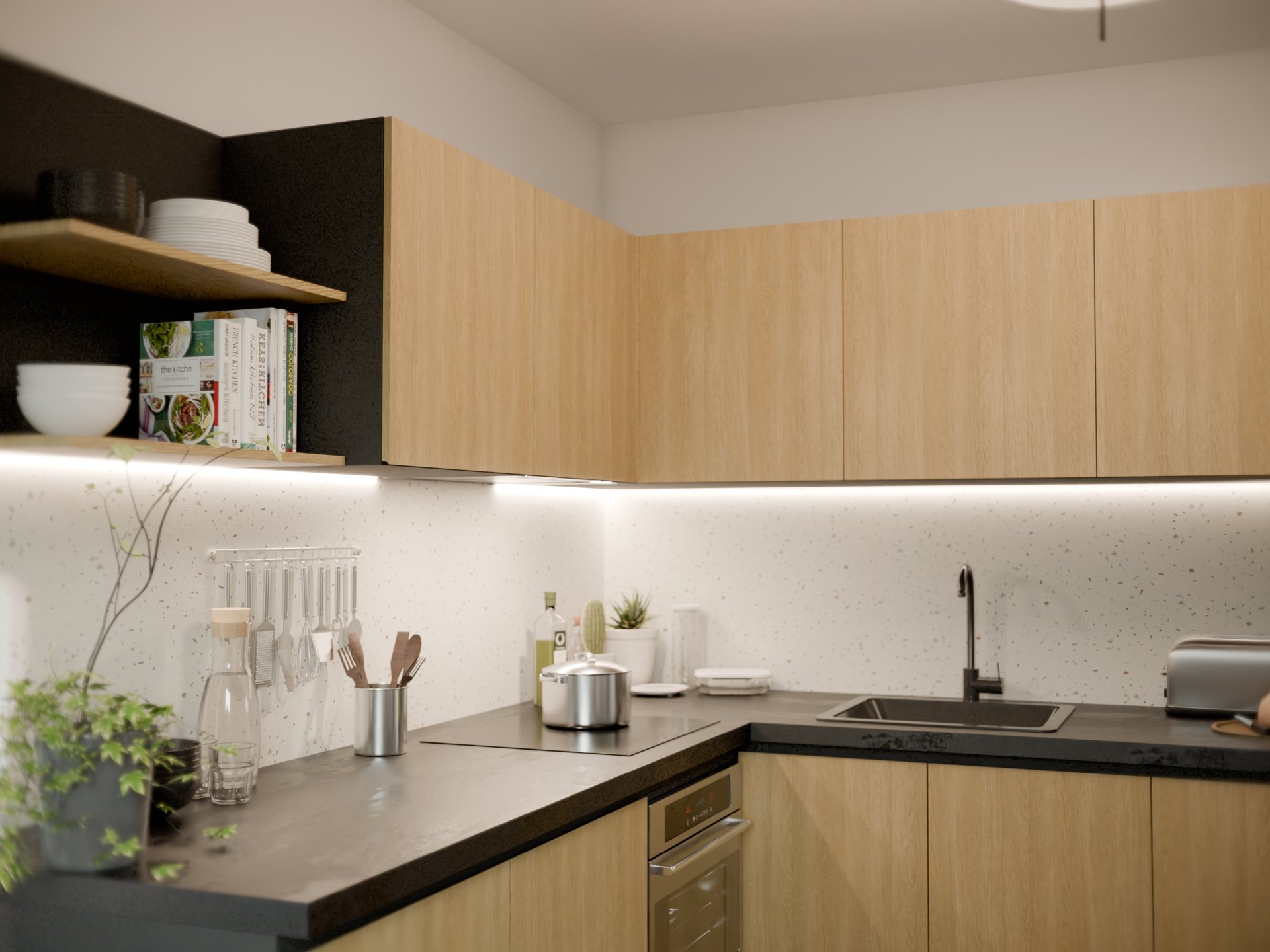 Plan de travail stratifié sur mesure Sofema, cuisine avec évier et plaque