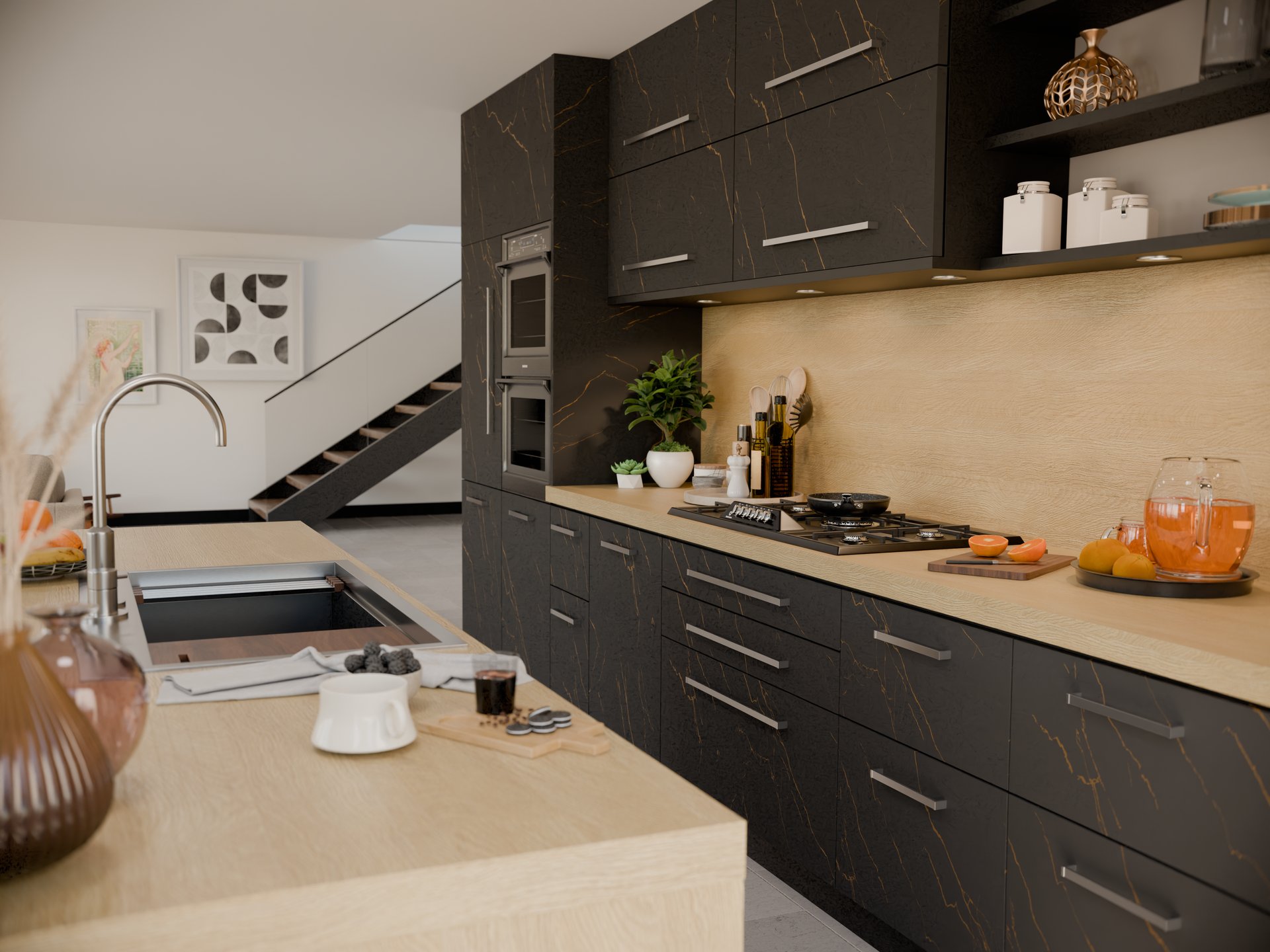 Cuisine moderne avec plan de travail stratifié sur mesure de Sofema