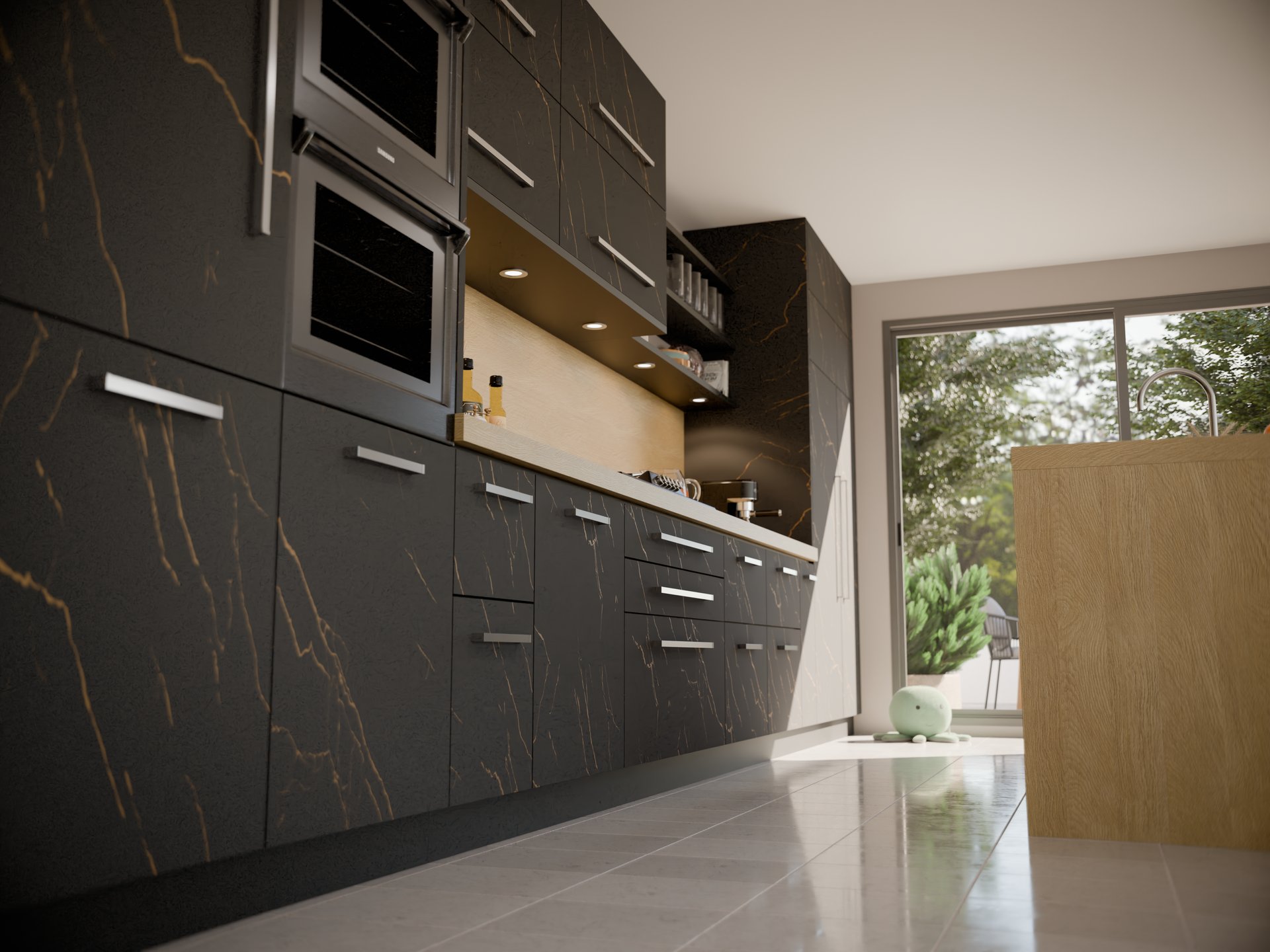 Cuisine moderne avec plan de travail stratifié sur mesure par Sofema