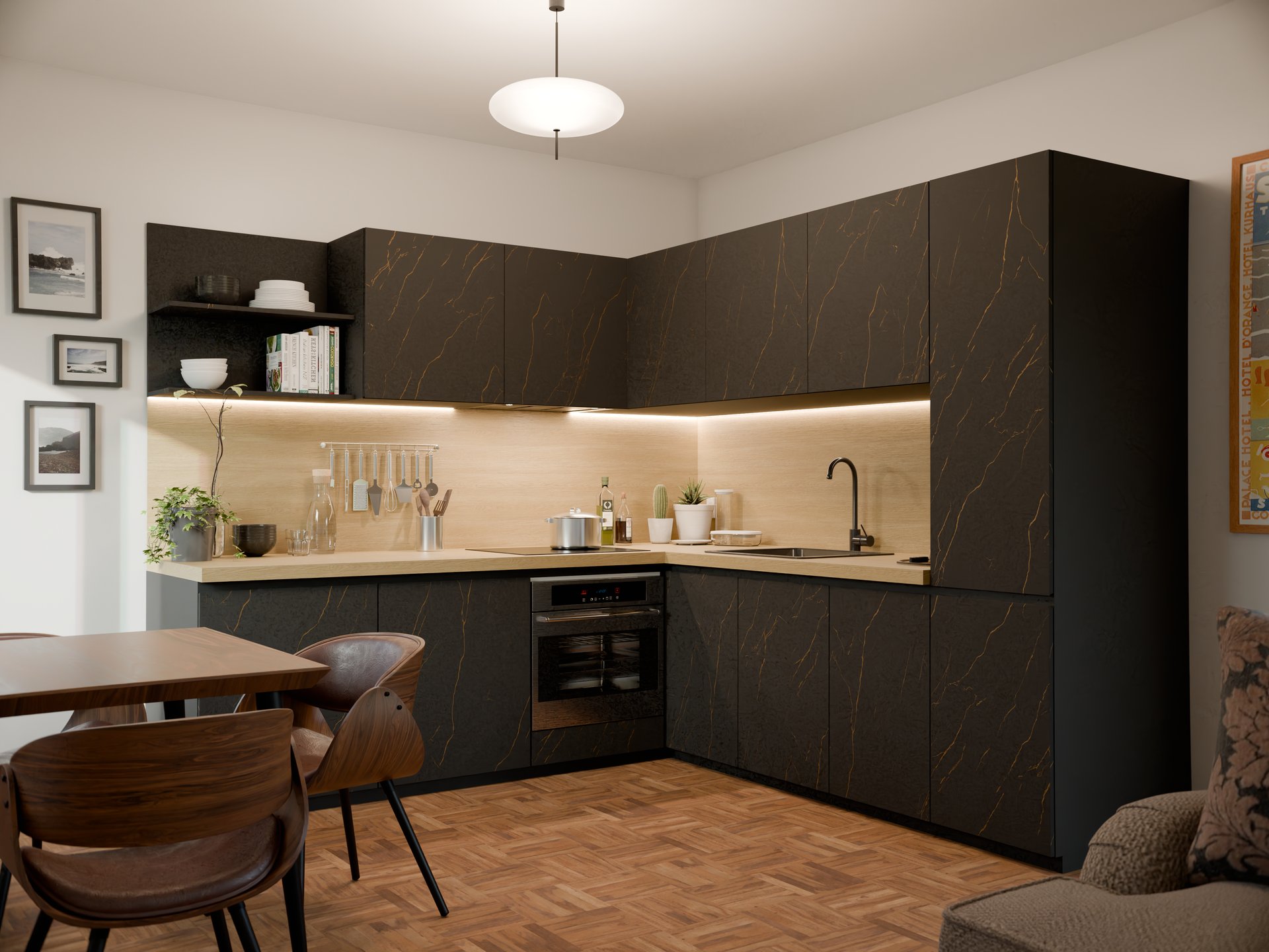 Cuisine moderne avec plan de travail stratifié sur mesure, fabricant Sofema