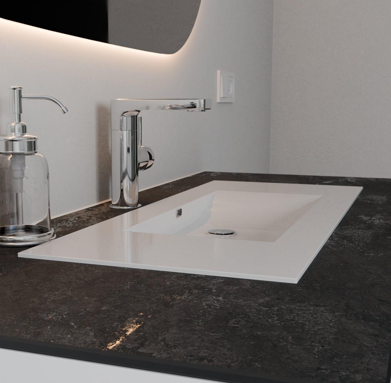 Plan de travail stratifié sur mesure Sofema avec vasque et robinet chrome
