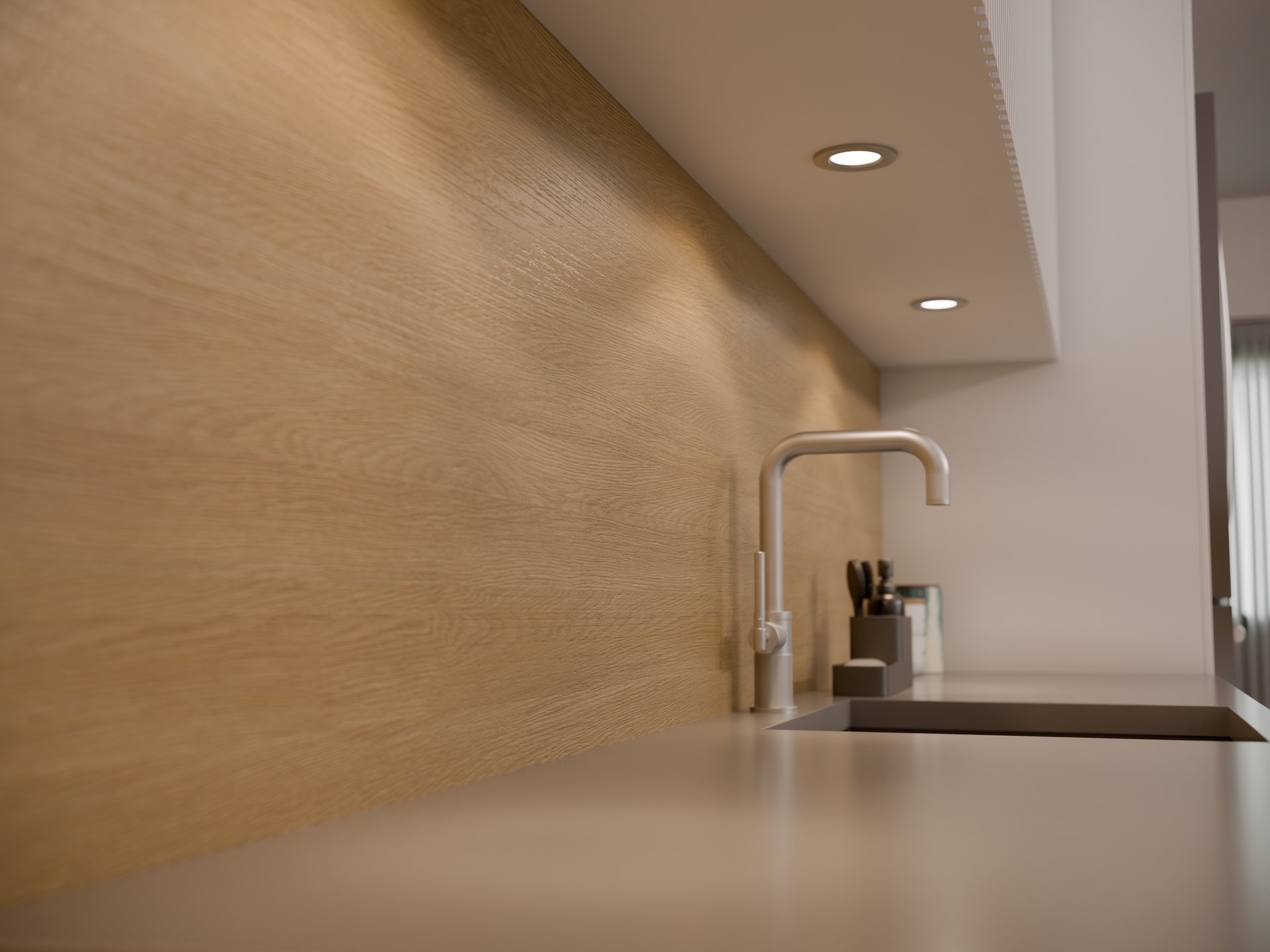 Plan de travail stratifié sur mesure Sofema avec évier et robinet de cuisine