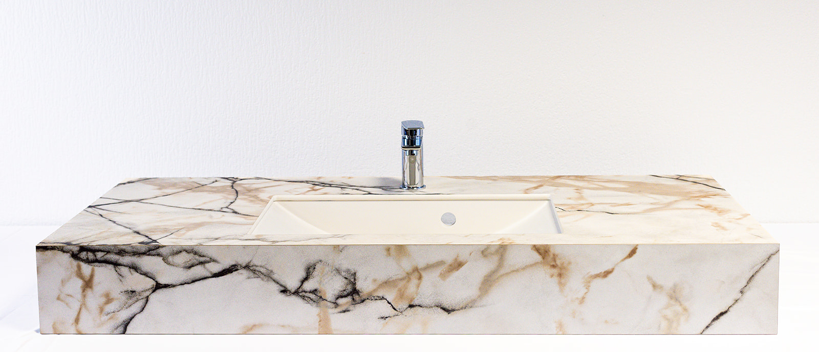 Plan de travail stratifié sur mesure Sofema avec vasque intégrée marbrée